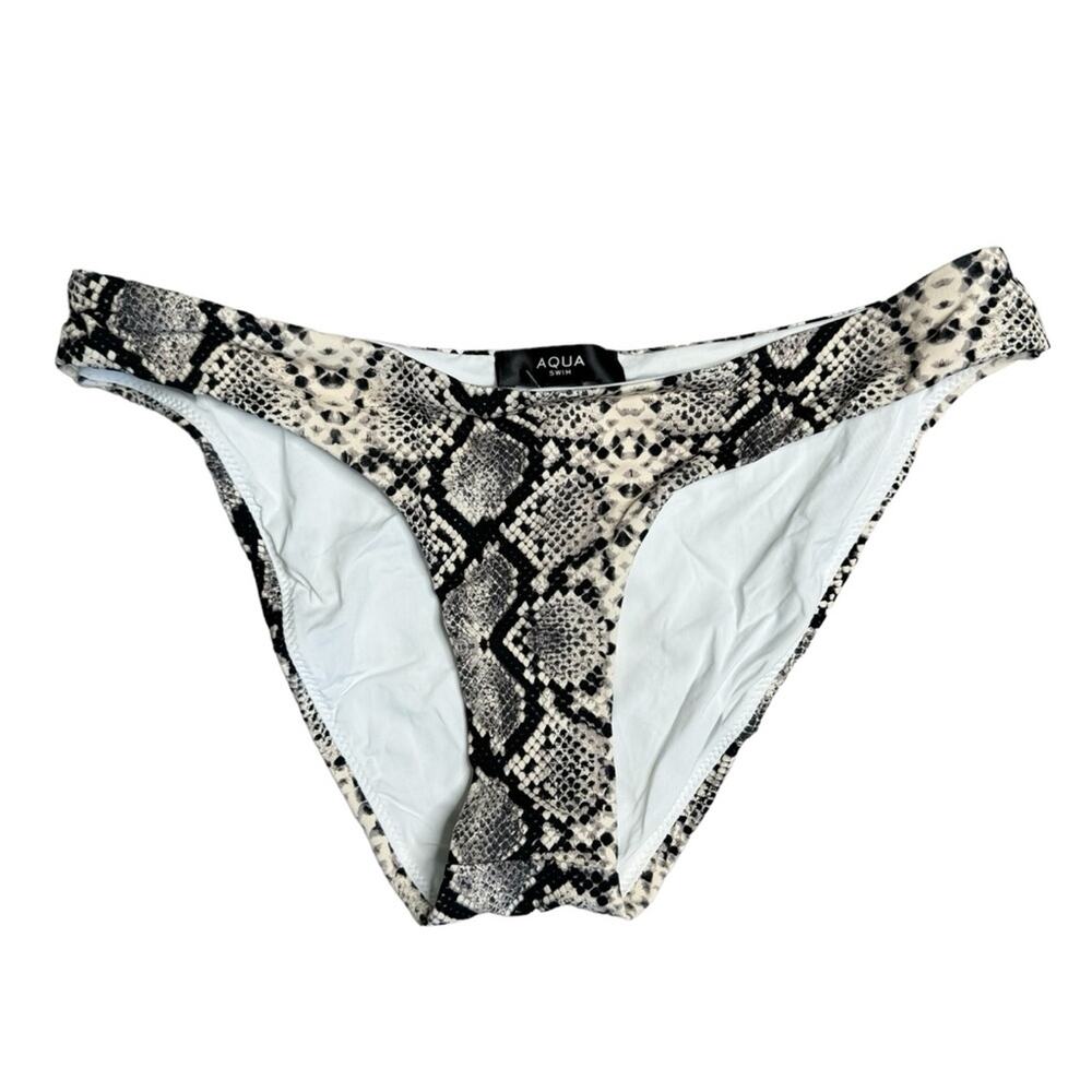 NWT AQUA Black Cream Snakeprint Basic Scoop Bikini Bottom Womens